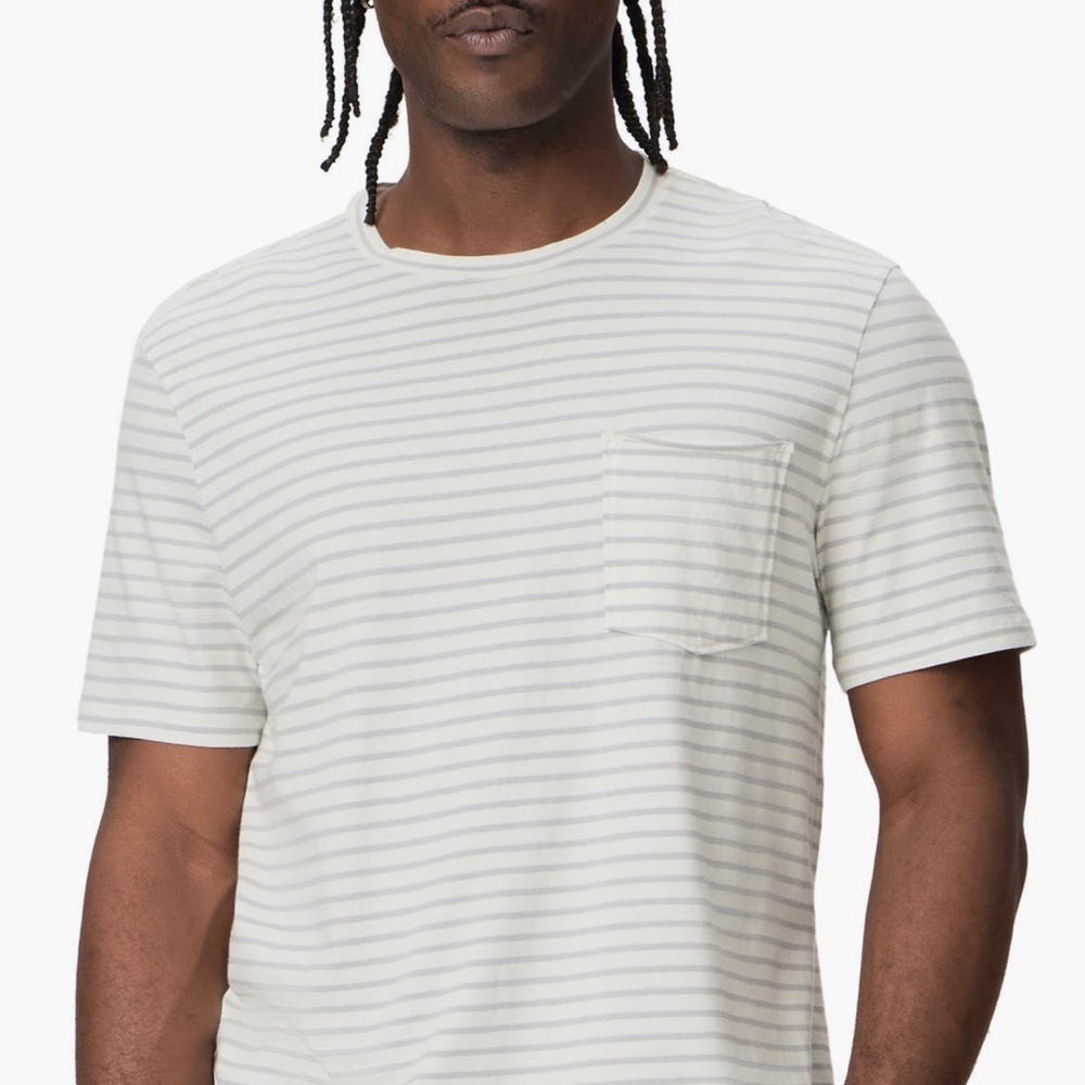 PAIGE Men's Striped White and Gray Ramirez T-Shirt